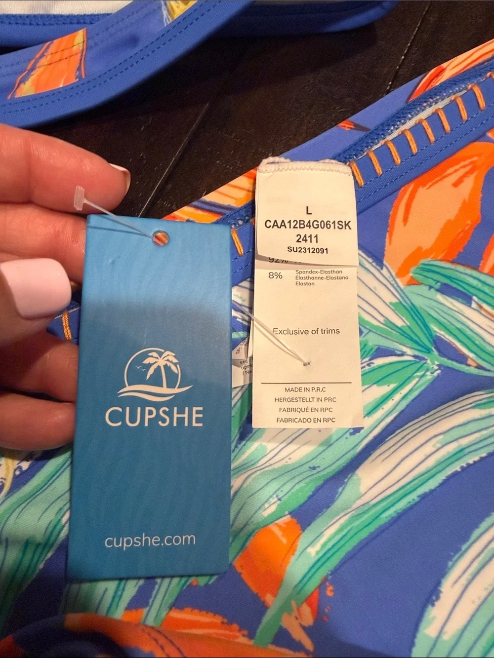 Cupshe Blue Tropical Leaf Print Piece Bikini NWT Top Size M Bottom Size L